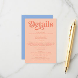 Retro Modern Peach and Blue Wedding Details Begleitkarte