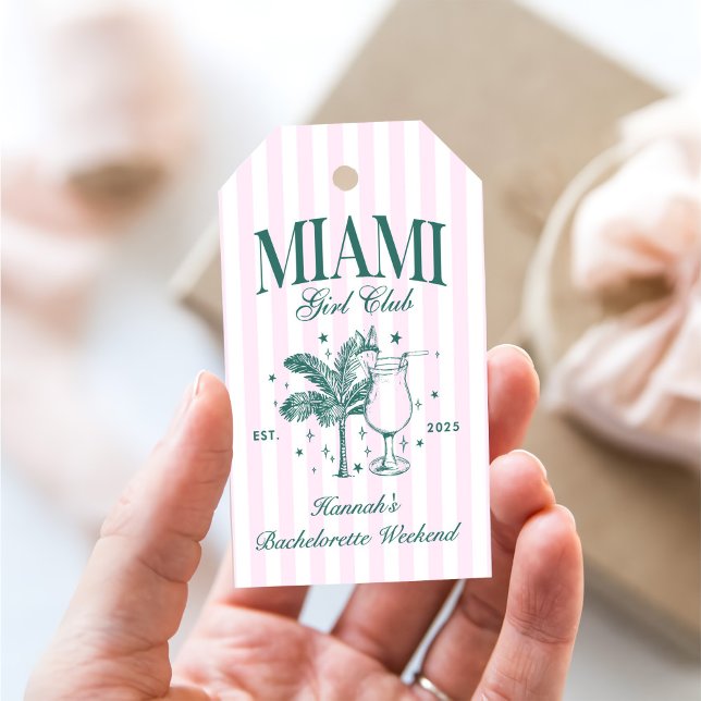 Retro Modern Pink & Green Miami Junggeselinnen-Abs Geschenkanhänger (Von Creator hochgeladen)