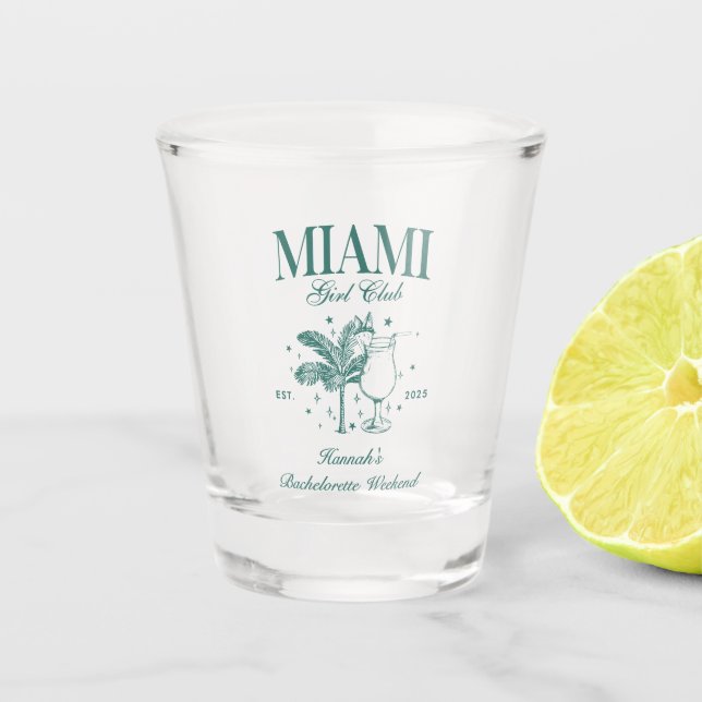 Retro Modern Pink & Green Miami Junggeselinnen-Abs Schnapsglas (Vorderseite)