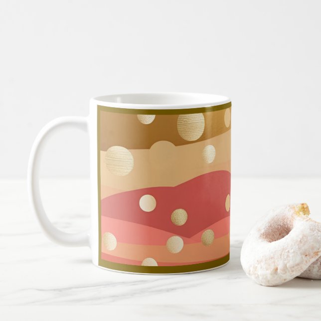 Retro Modern Polka dots with Autumnal Dunes Kaffeetasse (Mit Donut)