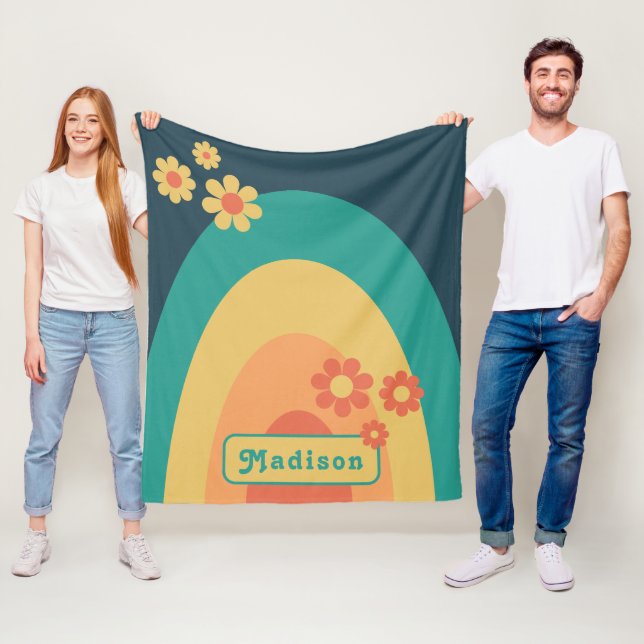 Retro Modern Rainbow Daisy Name Fleecedecke (Beispiel)
