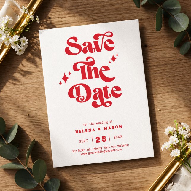 Retro Modern Red & White Wedding Save The Date (Von Creator hochgeladen)