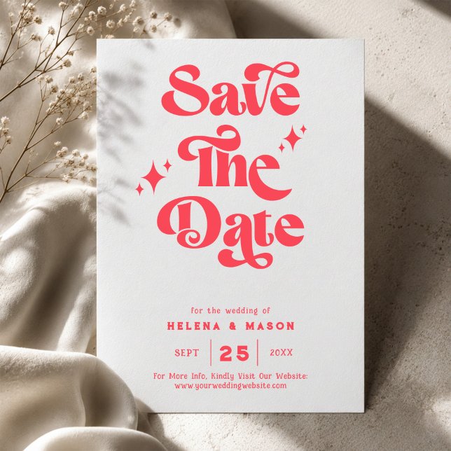 Retro Modern Red & White Wedding Save The Date (Von Creator hochgeladen)