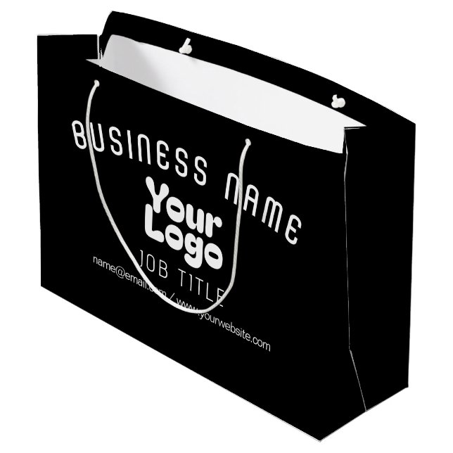 Retro-Modern Schwarz & Weiß hochladen (editierbar) Große Geschenktüte (Rückseite Schrägansicht)