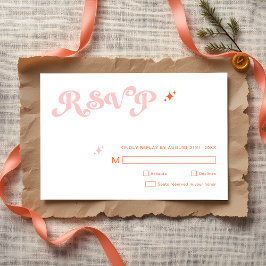 Retro Modern Script Coral Pink Wedding RSVP Cards