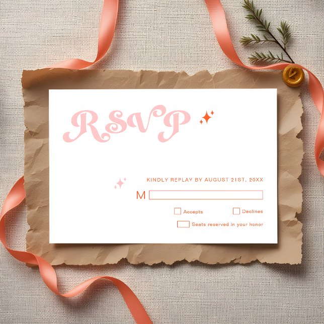 Retro Modern Script Coral Pink Wedding RSVP Cards Karte (Von Creator hochgeladen)