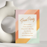 Retro Modern Script Pastel Stripe Graduation Party