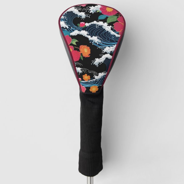Retro Modern Seigaiha Sakura Flowers Japan party Golf Headcover (Vorderseite)