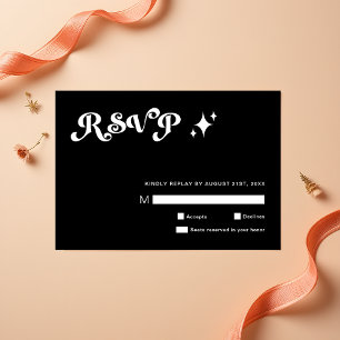 Retro Modern Sleek Black Wedding RSVP Karten