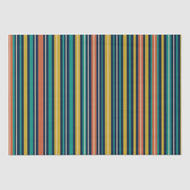 Retro Modern Stripes Blue Orange Mustard Muster Seidenpapier (Vorderseite)