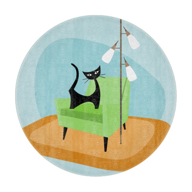 Retro Modern Style Cat Mitte des Jahrhunderts Schneidebrett (Vorderseite)