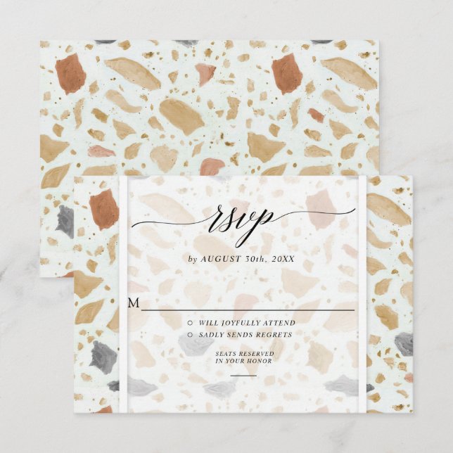 Retro Modern Terrazzo Terracotta Wedding RSVP Einladung (Vorne/Hinten)