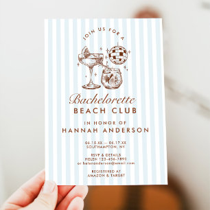 Retro Modern Vintag Blue Bachelorette Wochenende Einladung