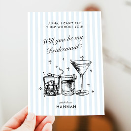 Retro Modern Vintag Blue Bridesmaid Vorschlag Card Einladung