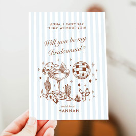 Retro Modern Vintag Blue Bridesmaid Vorschlag Card Einladung