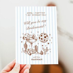 Retro Modern Vintag Blue Bridesmaid Vorschlag Card Einladung