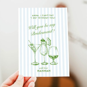 Retro Modern Vintag Blue Bridesmaid Vorschlag Card Einladung