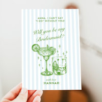 Retro Modern Vintag Blue Bridesmaid Vorschlag Card