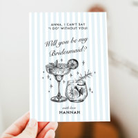 Retro Modern Vintag Blue Bridesmaid Vorschlag Card