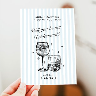 Retro Modern Vintag Blue Bridesmaid Vorschlag Card Einladung