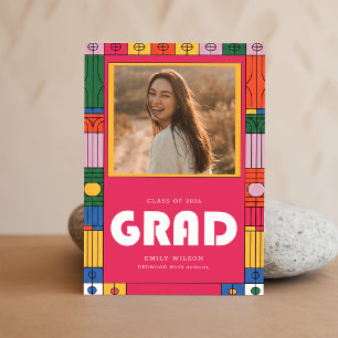 Retro Moderne Abschlussfoto Einladung zur Graduier Postkarte