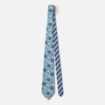 Retro Moderne Blume in Blau und Creme Gemustert
