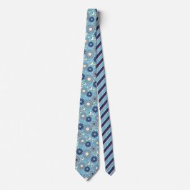 Retro Moderne Blume in Blau und Creme Gemustert Krawatte