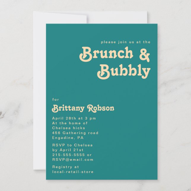 Rétro moderne | Brunch Turquoise et Invitation Bub (Devant)