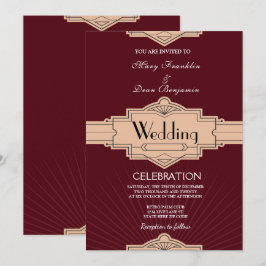 Retro Moderne Burgund Rusty Art Déco Wedding Einladung