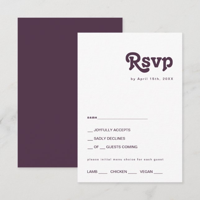 Rétro moderne | Carte RSVP de choix du menu pourpr (Devant / Derrière)