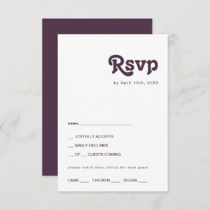 Rétro moderne   Carte RSVP de choix du menu pourpr
