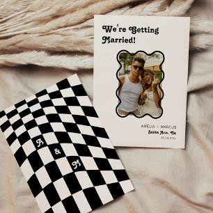 Retro Moderne Chic Schwarz Kariert Save-the-Date Einladung