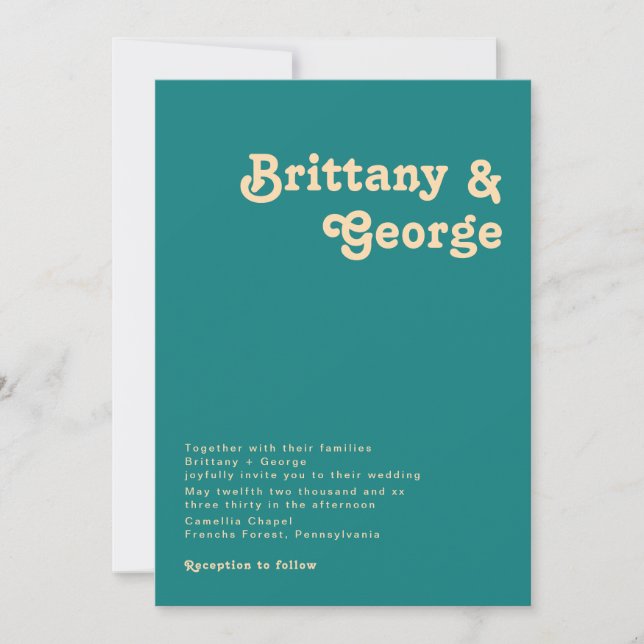 Rétro moderne | FAIRE-PART DE MARIAGE TURQUOISE (Devant)