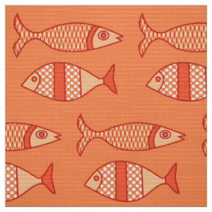 Retro moderne Fische, helle korallenrote Orange u. Stoff