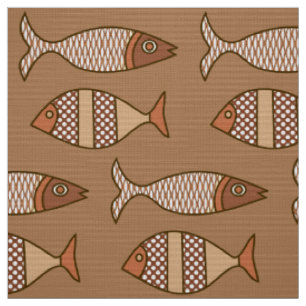 Retro moderne Fische, TAN, beige und hellbraun Stoff