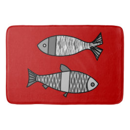Retro moderne Fische, tiefrot und Grau/Grau Badematte