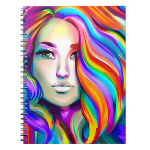 Retro Moderne Frau mit Regenbogenhaar Notizblock