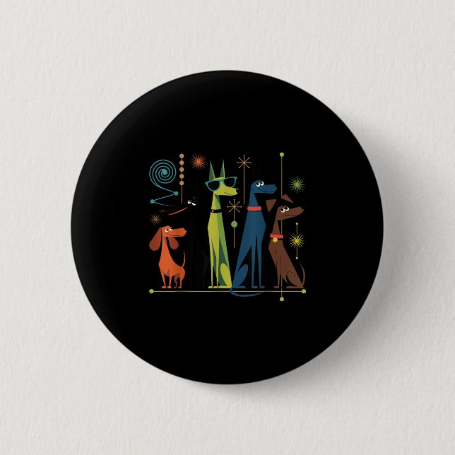 Retro Moderne Hunde 50er 60er Style Button (Vorderseite)