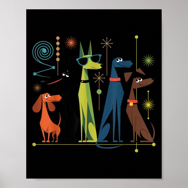 Retro Moderne Hunde 50er 60er Style Poster (Vorne)