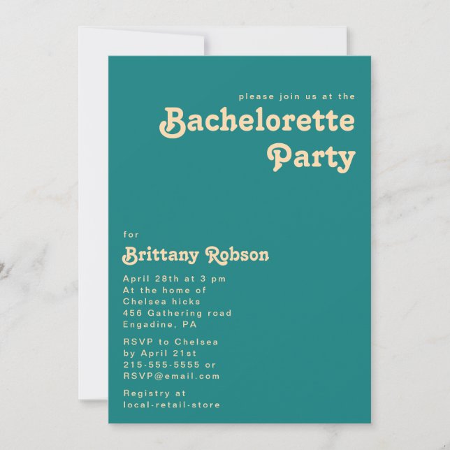 Rétro moderne | Invitation Turquoise Bachelorette  (Devant)