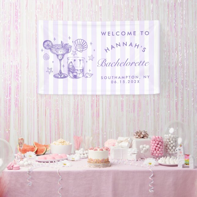 Retro Moderne Margaritas und Matrimone Striped Bac Banner (Party)