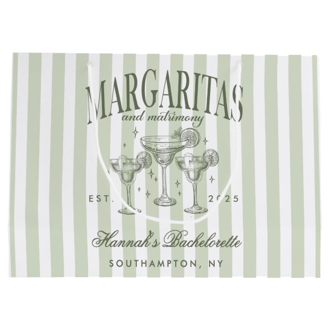 Retro Moderne Margaritas und Matrimone Striped Bac Große Geschenktüte (Rückseite)