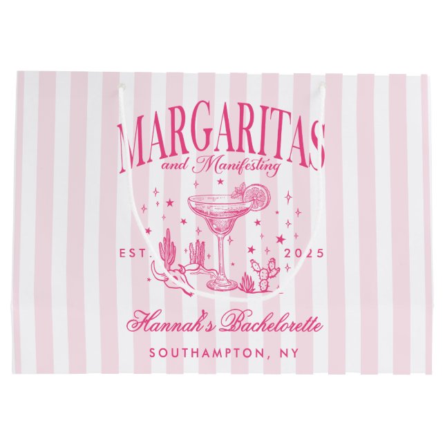 Retro Moderne Margaritas und Matrimone Striped Bac Große Geschenktüte (Rückseite)