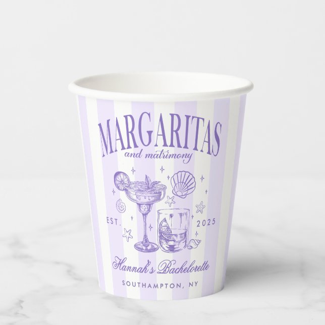 Retro Moderne Margaritas und Matrimone Striped Bac Pappbecher (Vorderseite)