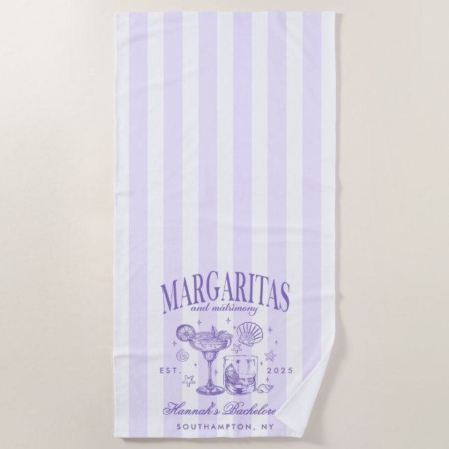 Retro Moderne Margaritas und Matrimone Striped Bac Strandtuch (Vorderseite)