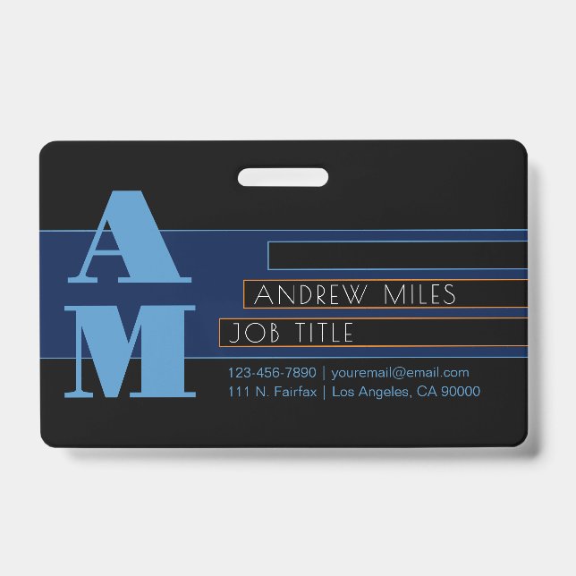 Retro-moderne Monogram & bearbeitbare Formen & Far Ausweis (Vorderseite)