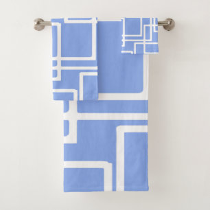 Retro moderne Rechtecke auf Sommer-Himmel-Blau Badhandtuch Set