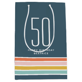 Retro Moderne Regenbogenstreifen Geburtstag 50. Ge Mittlere Geschenktüte
