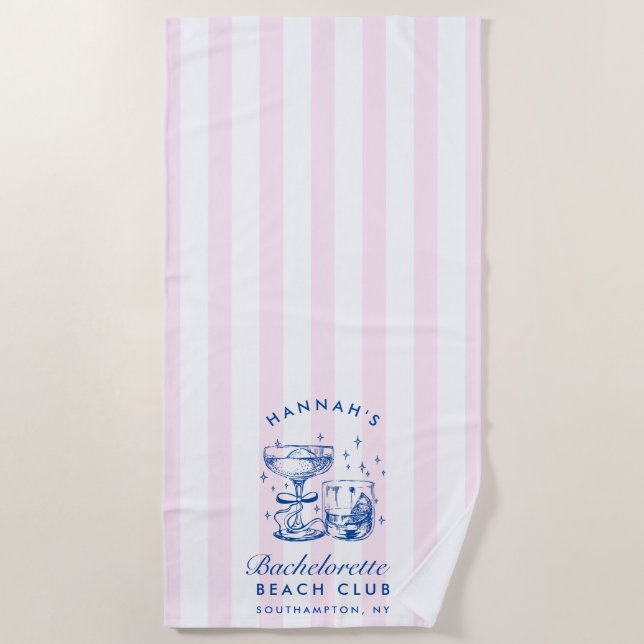 Retro moderne rosa und blaue Junggesellinnen-Woche Strandtuch (Vorderseite)