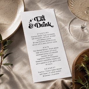 Retro Moderne Schwarz-Weiße Hochzeit zum Essen und Menükarte